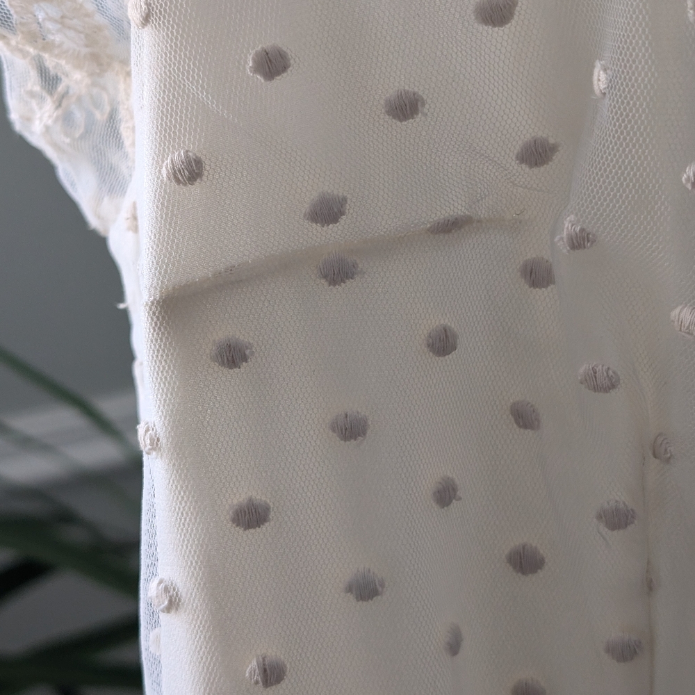 Geode x Anthropologie Floral Lace Swiss Dot Short Sleeve Midi Wedding Dress - Picture 9 of 11